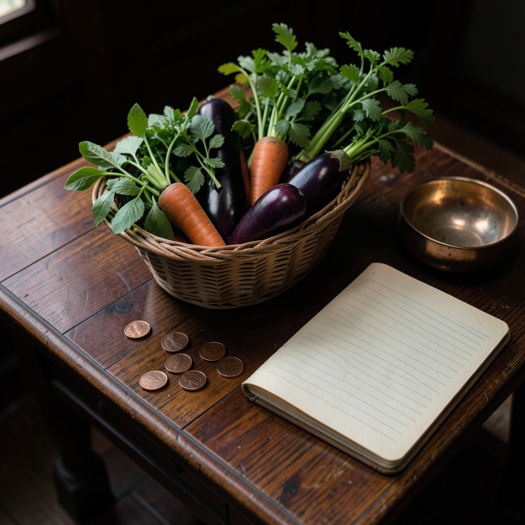 Vegetables from the market beside a blank notebook